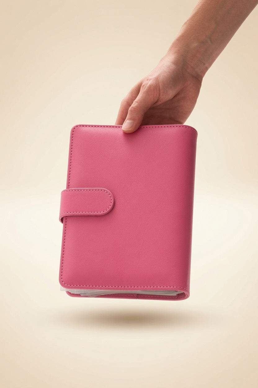 Eleganter rosa Ringbuch-Organizer mit Einlagen