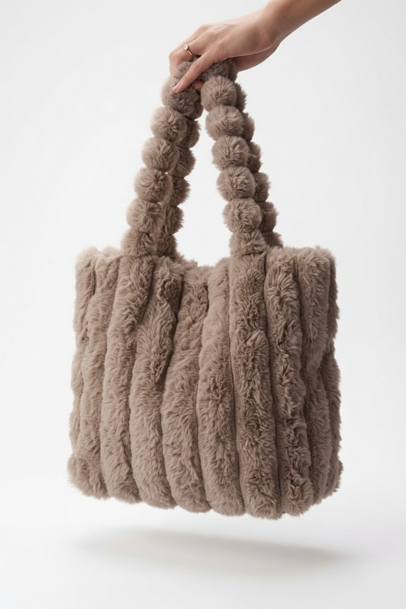 Flauschige Teddy Tote Bag – Taupe