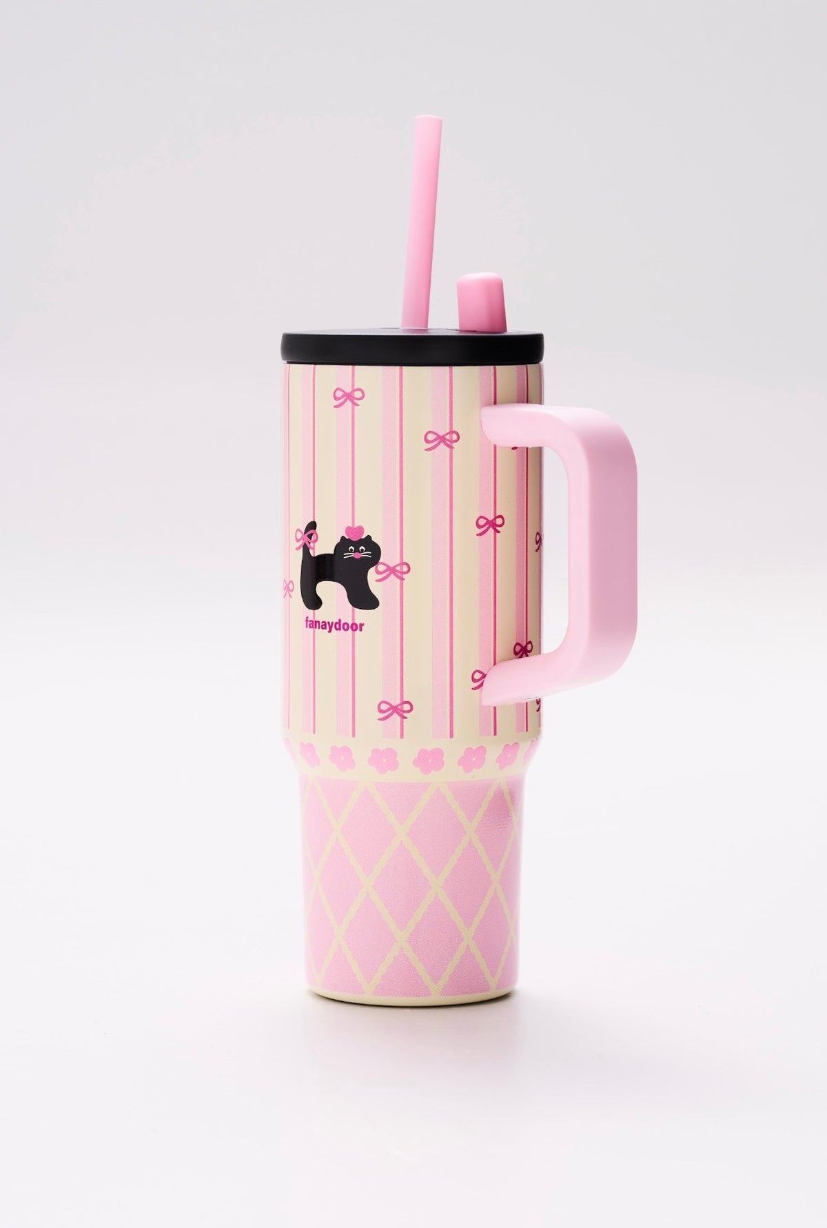 Rosa Thermobecher mit Schleifen & Katze