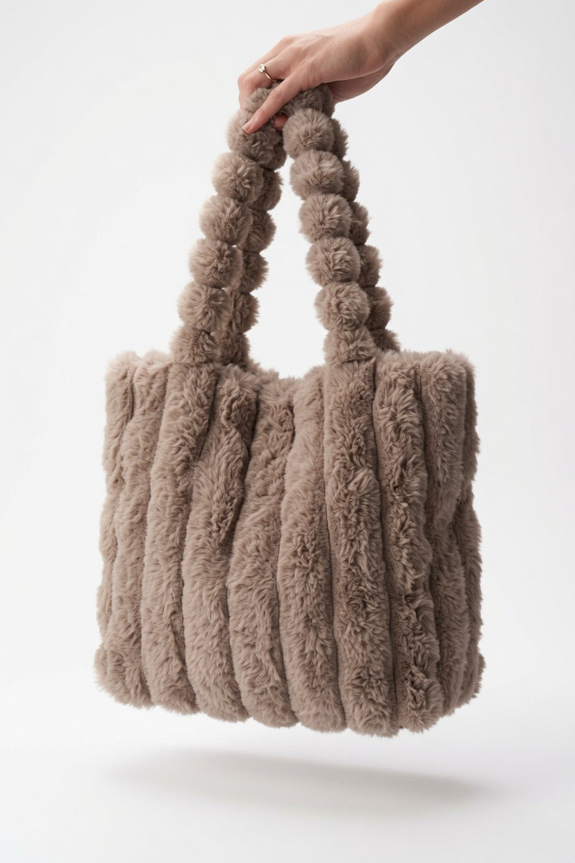 Flauschige Teddy Tote Bag – Taupe