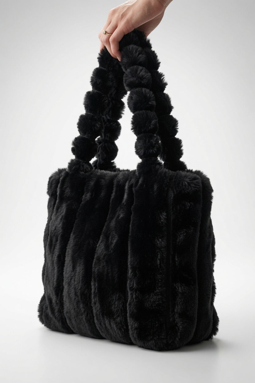 Schwarze Plüsch-Handtasche