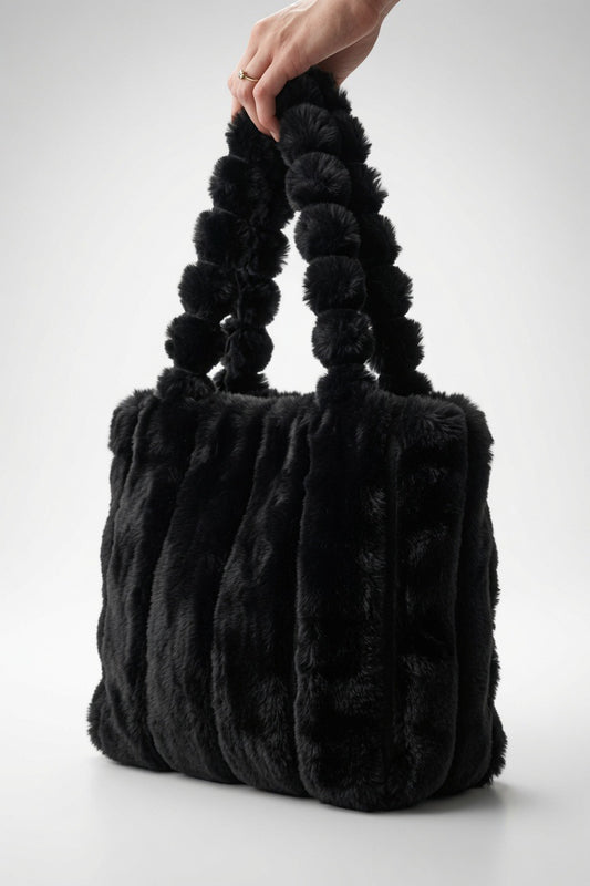 Schwarze Plüsch-Handtasche