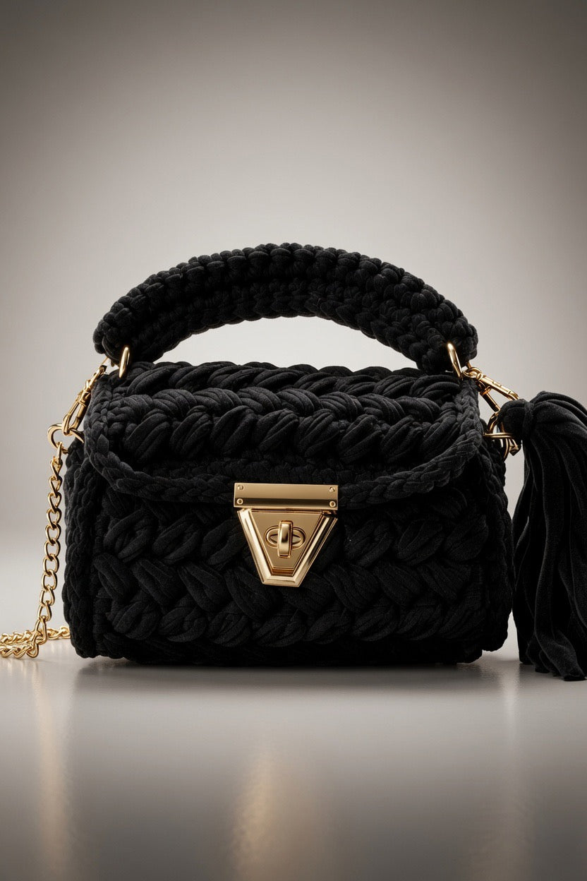 Black Luxe Mini Bag mit Gold-Details