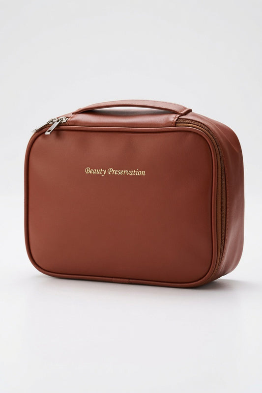 Braunes Beauty Case mit Henkel – Kosmetik-Organizer